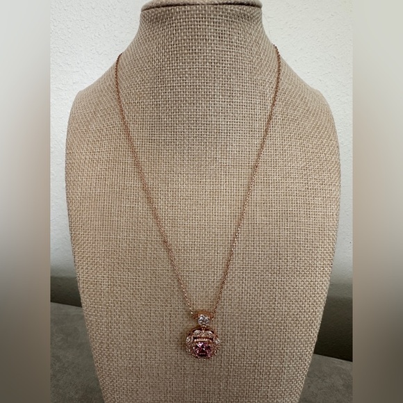 Rose gold, created pink sapphire with CZ accents fashion necklace 17” - Picture 2 of 11